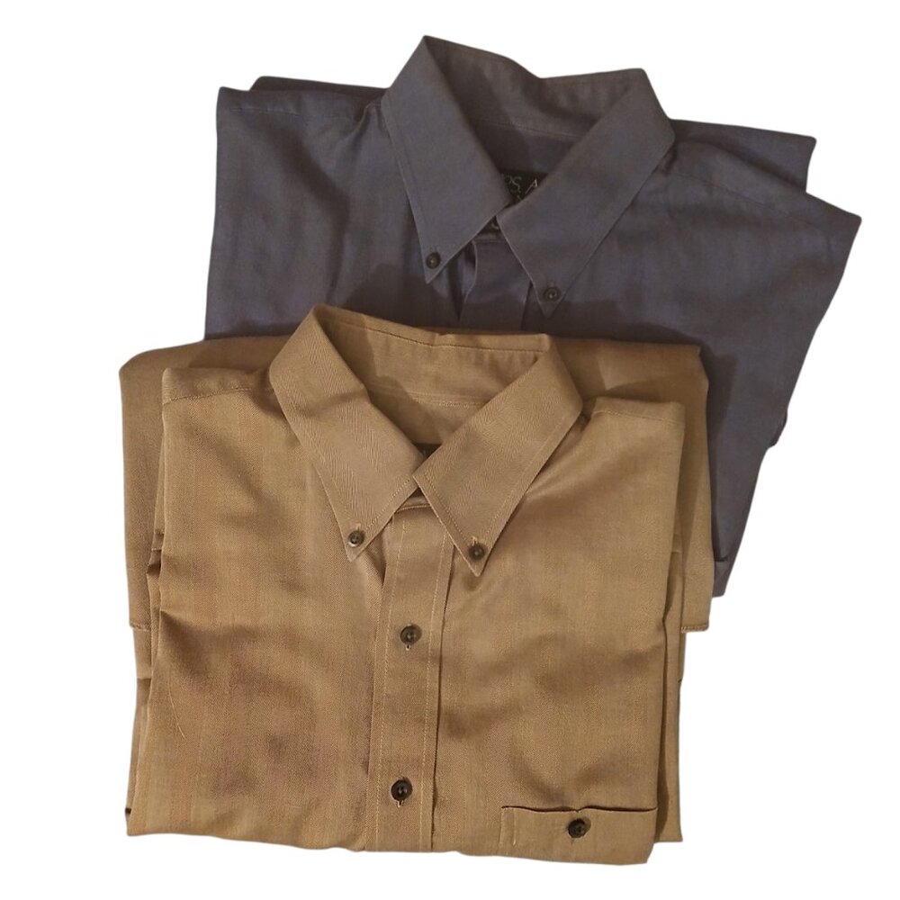Set of two Jos. A. Bank cotton button down shirts tan and blue size M
